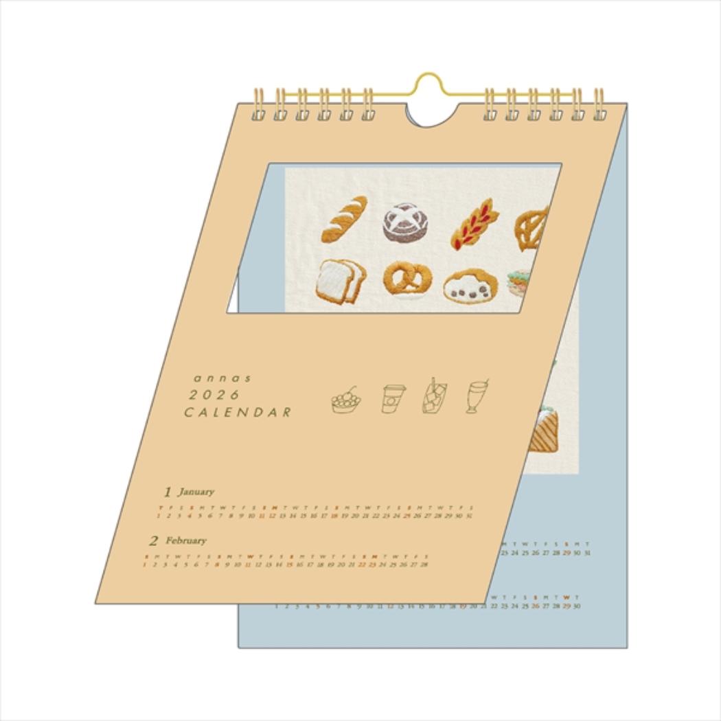 壁掛けカレンダー2026年 2026Calendar annas 刺繍カレンダー 学研ステイフル 刺繍 パン インテリア 令和8年暦