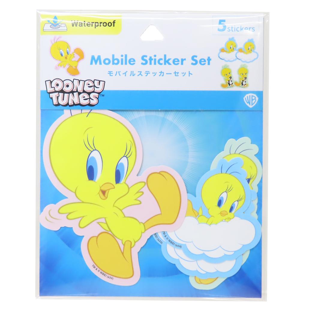 モバイルステッカー 5枚セット ダイカットシール ルーニーテューンズ トゥイーティーA LOONEY TUNES グルマンディーズ デコシール スマホデコ メール便可