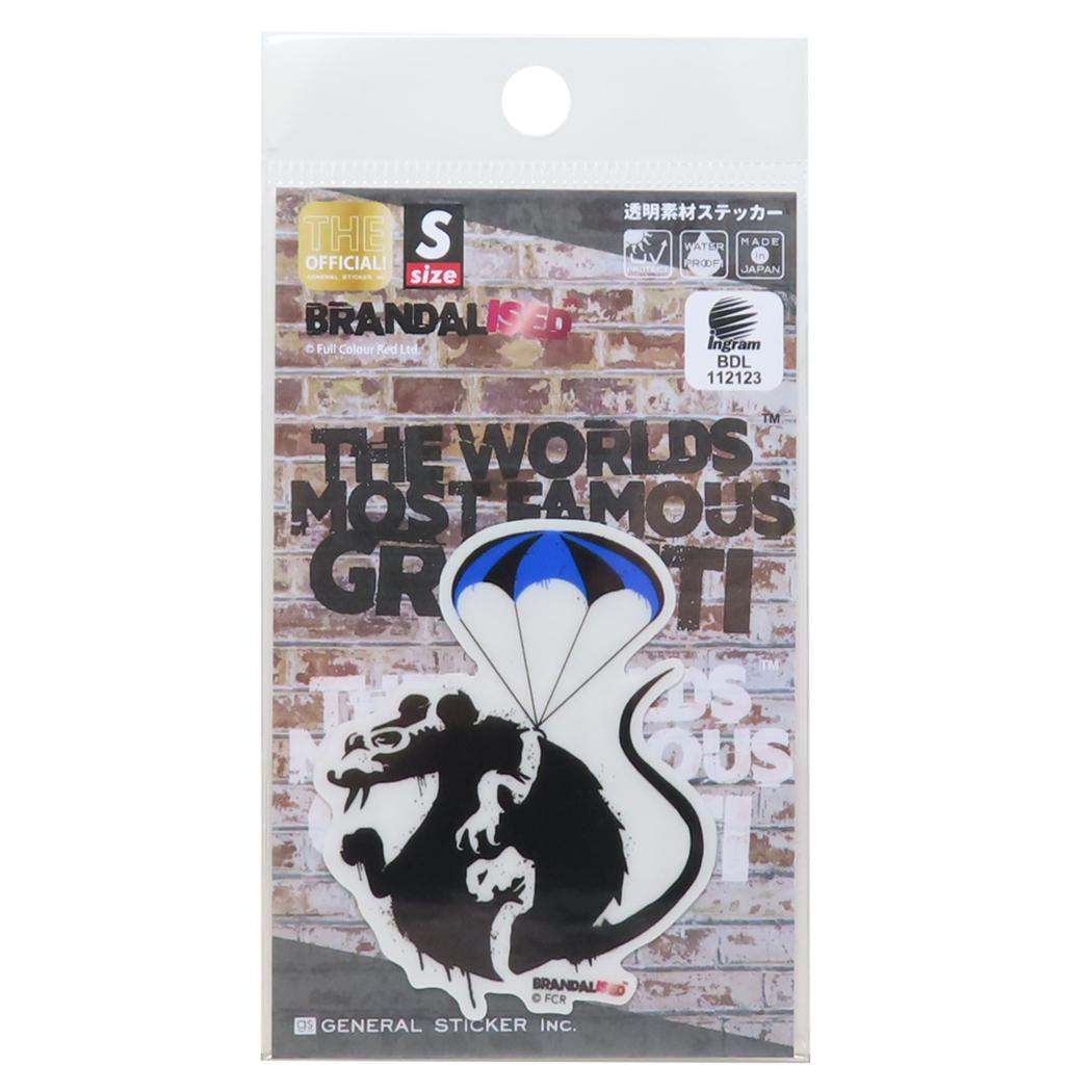 透明素材ステッカー ダイカットシール バンクシー BRANDALISED Ball Parachute Rat ゼネラルステッカー デコステッカー 耐水耐光 メール便可