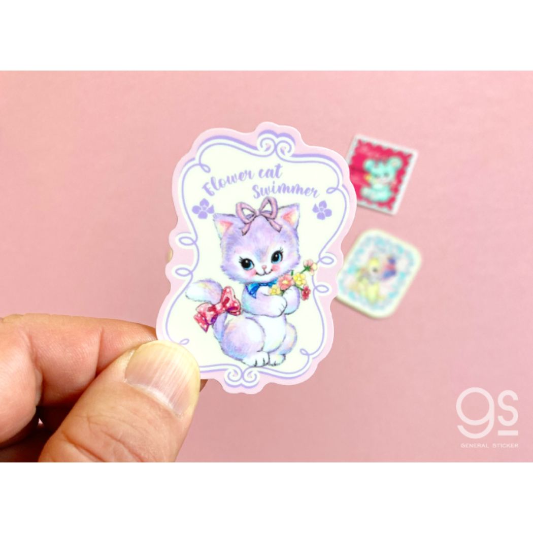 ダイカットビニールミニステッカー ダイカットシール スイマー 花こねこ SWIMMER ゼネラルステッカー 耐水耐光 デコステッカー メール便可