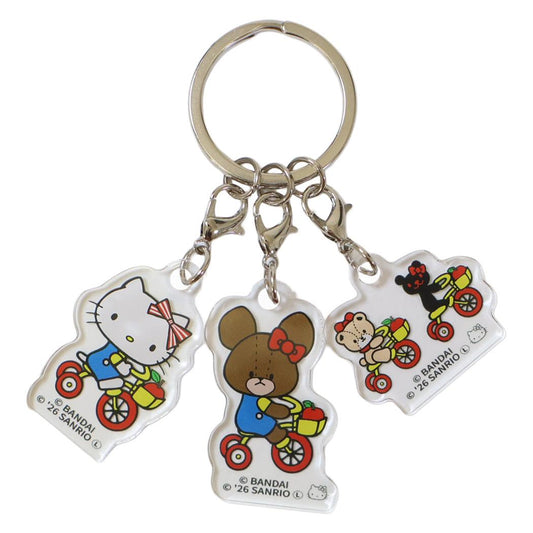 くまのがっこうxハローキティ ミニポーチ 3連アクリルキーホルダー じてんしゃ サンリオ バンダイ