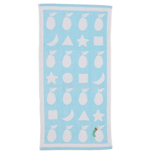 プリントコンパクトバスタオル バスタオル はらぺこあおむし シェイプ BLUE エリックカール 林タオル お風呂タオル 絵本
