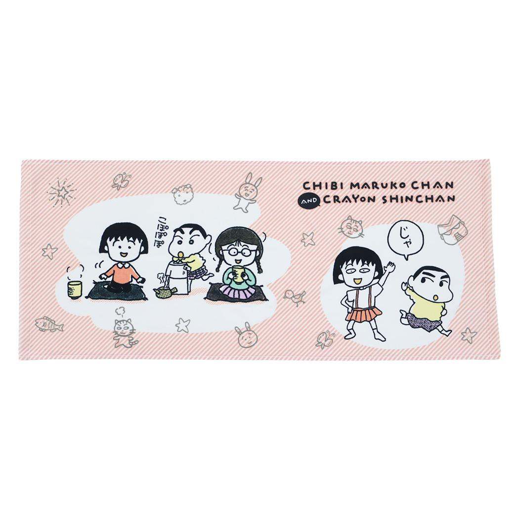 ちびまる子ちゃんxクレヨンしんちゃん フェイスタオル プリントロングタオル こぽぽぽ