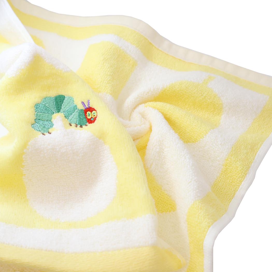 プリントウォッシュタオル ハンドタオル はらぺこあおむし シェイプ YELLOW エリックカール 林タオル 汗拭きタオル 絵本メール便可