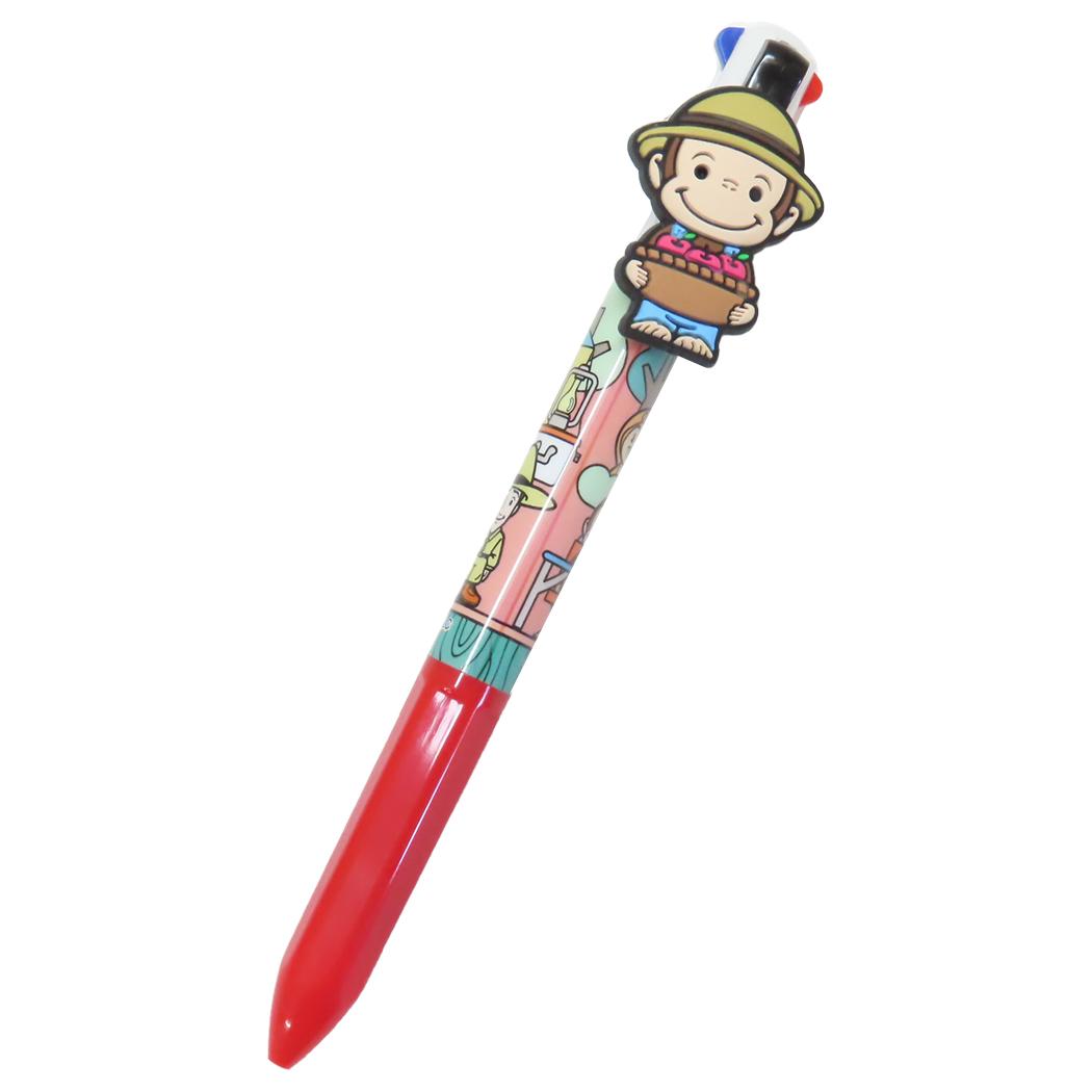 マスコット付き4色ボールペン ボールペン おさるのジョージ キャンプ アイプランニング カラーペン 文房具 絵本メール便可