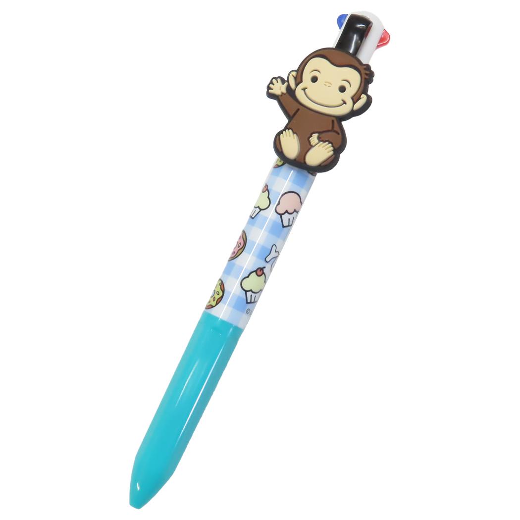 マスコット付き4色ボールペン ボールペン おさるのジョージ ドーナツ アイプランニング カラーペン 文房具 絵本メール便可