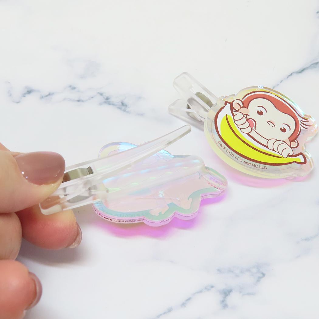 オーロラアクリルヘアクリップ ヘアアクセ おさるのジョージ バナナ アイプランニング 前髪クリップ 絵本メール便可