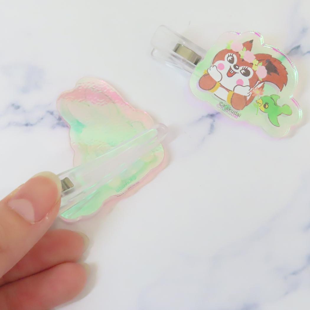 オーロラアクリルヘアクリップ ヘアアクセ クッピーラムネ フラワー お菓子パッケージ アイプランニング 前髪クリップ メール便可
