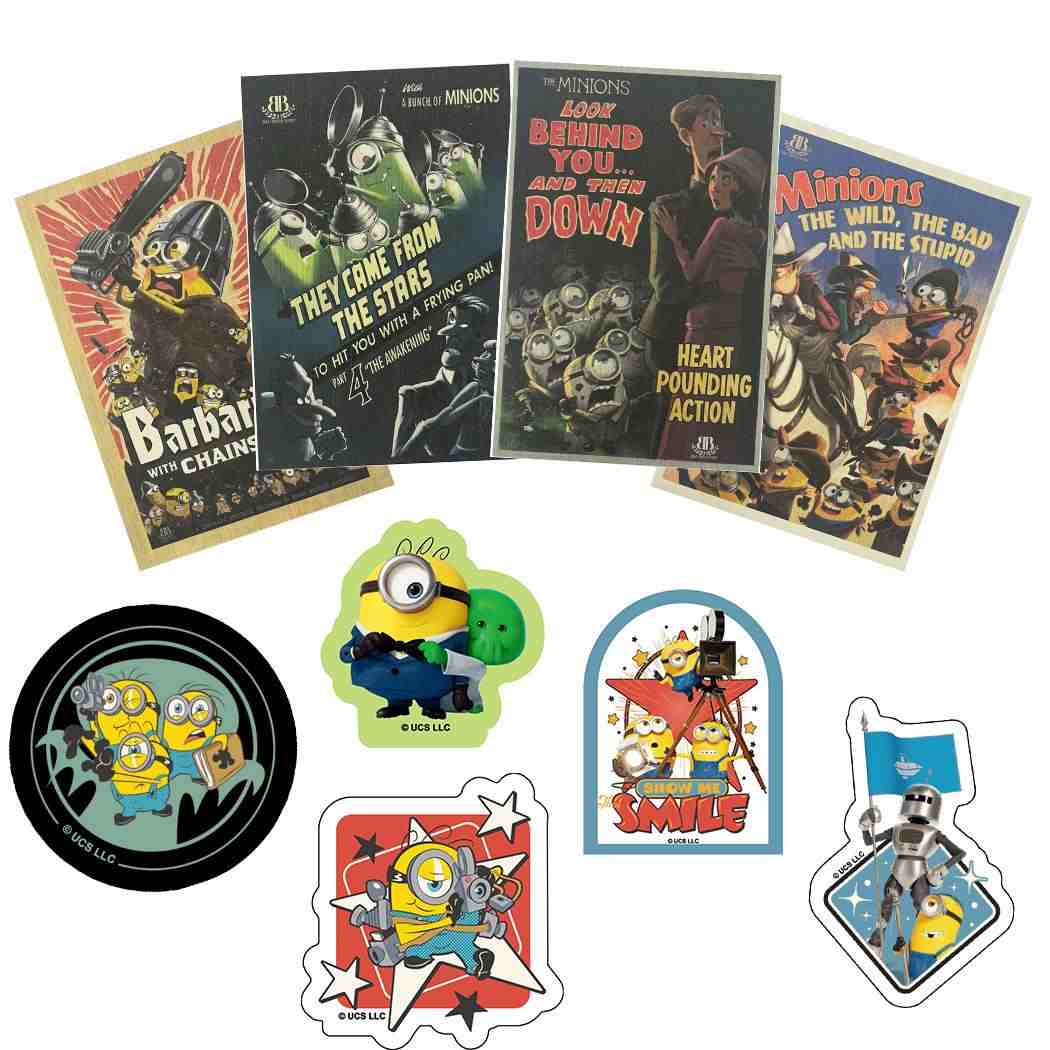 ミニオンズ＆モンスターズ POSTCARD＆ダイカットシール ポストカード4枚＆ステッカー5枚セット ユニバーサル映画 インロック