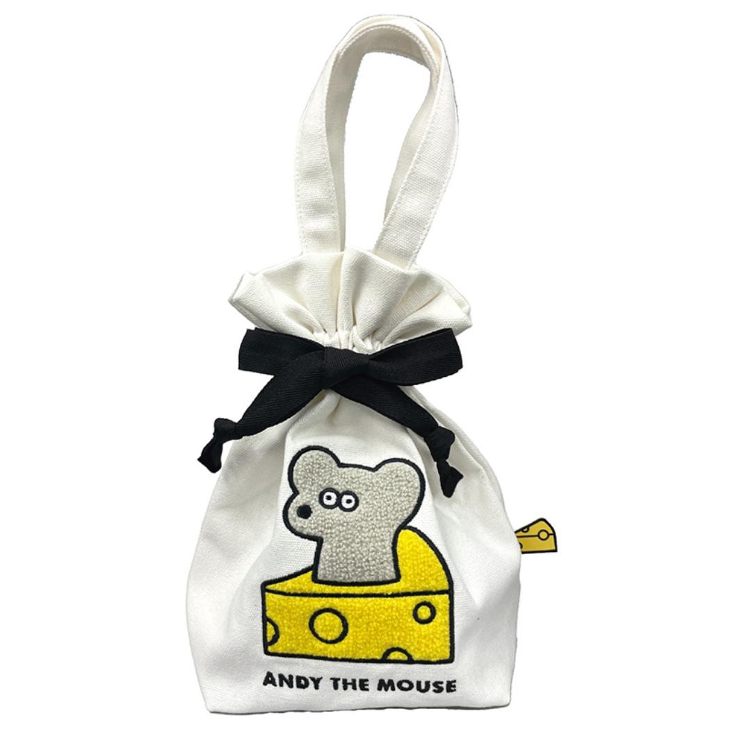 相良刺繍巾着 巾着バッグ ねずみのANDY cheese アンディ アイアップ 手提げ サブバッグ ギフト メール便可