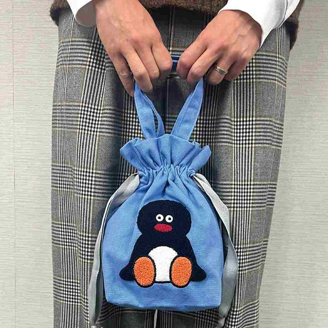 相良刺繍巾着 きんちゃく袋 PINGUx松本セイジ PINGA Pingu アイアップ 手提げ サブバッグ メール便可