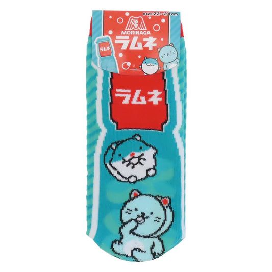 レディースソックス ジャガード 女性用靴下 森永ラムネ しゅうチュー＆ラムねこ ビッグシルエット お菓子パッケージ ジェイズプランニング かわいい メール便可