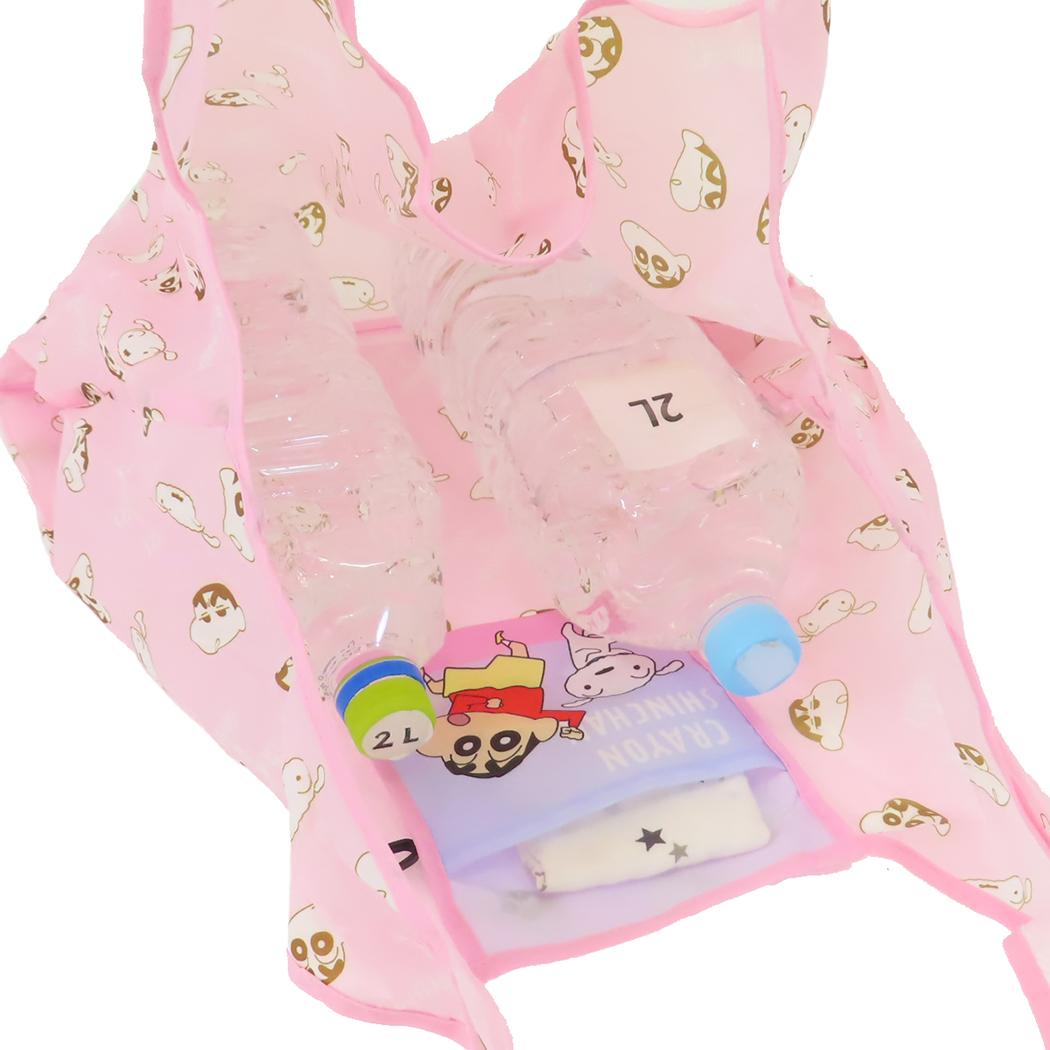 ポケット付きエコバッグ ショッピングバッグ クレヨンしんちゃん ピンク マルヨシ お買い物かばん アニメメール便可