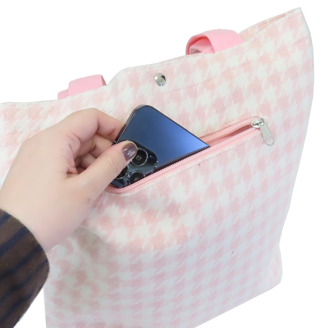 お出かけトート 手提げかばん ハローキティ 千鳥格子 ピンク サンリオ トートバッグ