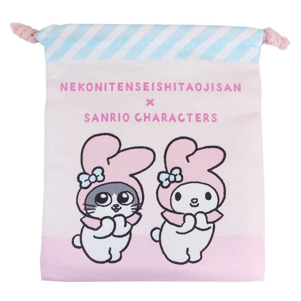 きんちゃくポーチ 巾着袋 ねこに転生したおじさんxサンリオキャラクターズ プンちゃんxマイメロディ サンリオ ケイカンパニー 小物入れ かわいい メール便可