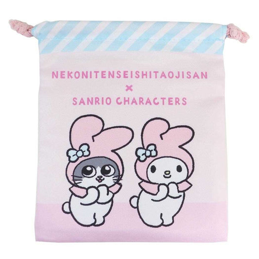 きんちゃくポーチ 巾着袋 ねこに転生したおじさんxサンリオキャラクターズ プンちゃんxマイメロディ サンリオ ケイカンパニー 小物入れ かわいい メール便可