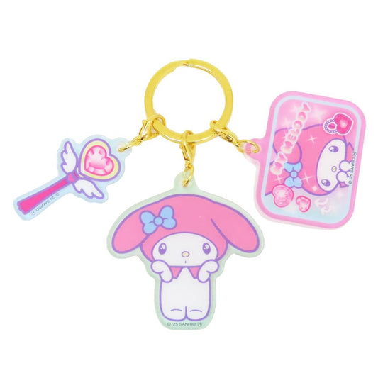 3連アクリルキーホルダー キーリング マイメロディ 胸キュンメモリーズ サンリオ 3チャーム アクキー メール便可
