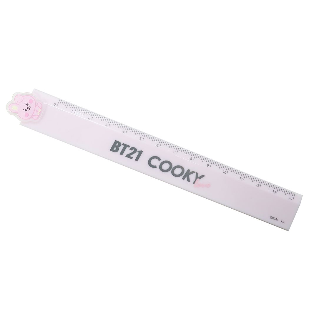 ダイカットマスコット付き 14cm 定規 ものさし BT21 COOKY LINE FRIENDS カミオジャパン 新学期準備文具 商品 メール便可