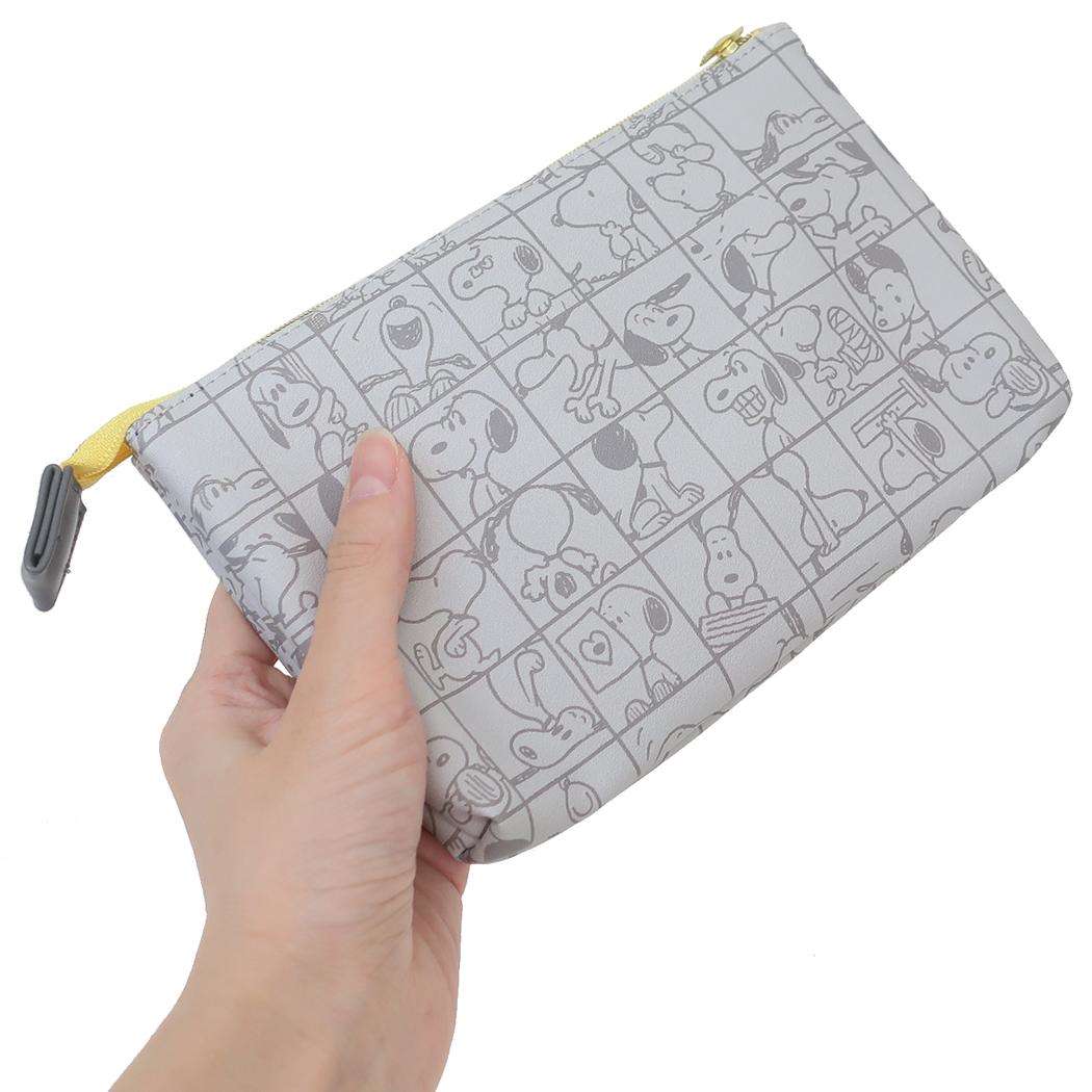 Wフラットポーチ コスメポーチ スヌーピー ブロックパターン ピーナッツ カミオジャパン 小物入れ