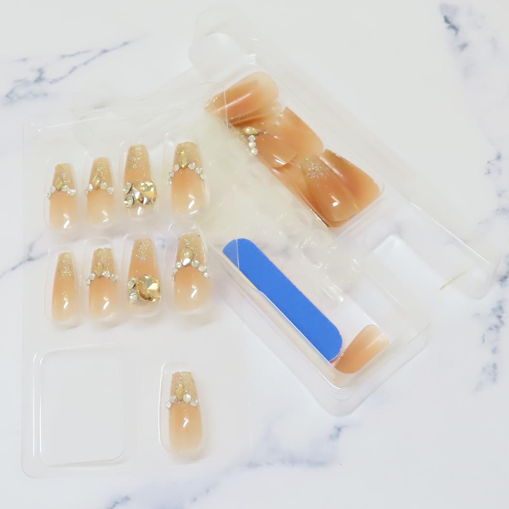 ネイルチップ ロングスクエアタイプ コスメ雑貨 ORANGE BEIGE GLITTER カミオジャパン 付け爪 おしゃれ メール便可