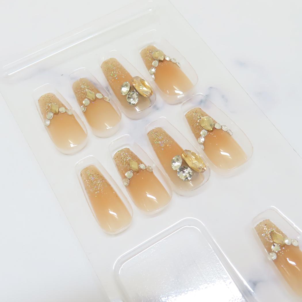 ネイルチップ ロングスクエアタイプ コスメ雑貨 ORANGE BEIGE GLITTER カミオジャパン 付け爪 おしゃれ メール便可