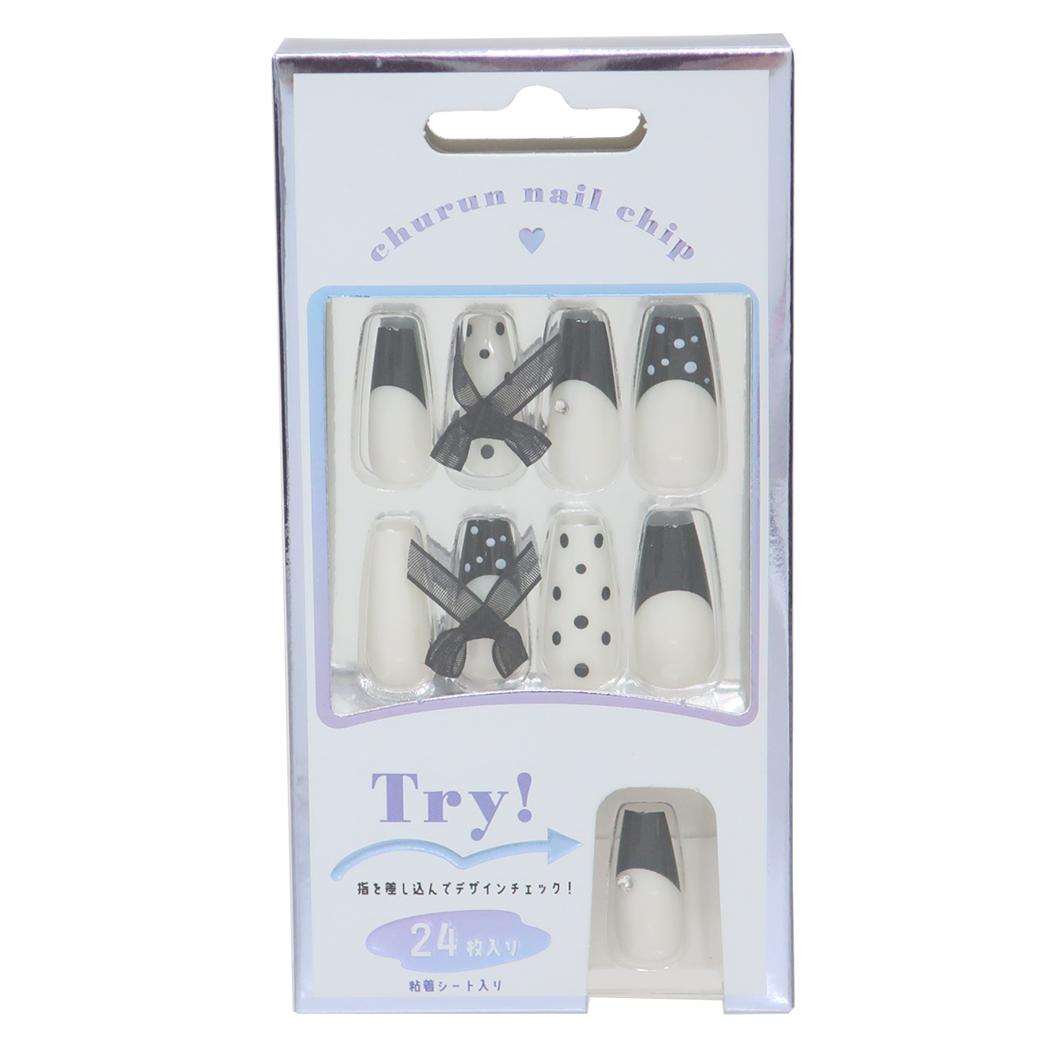 コスメ雑貨 ネイルチップロングスクエアタイプ DOT RIBBON カミオジャパン ネイルアート 付け爪 おしゃれ グッズ メール便可 シネマコレクション