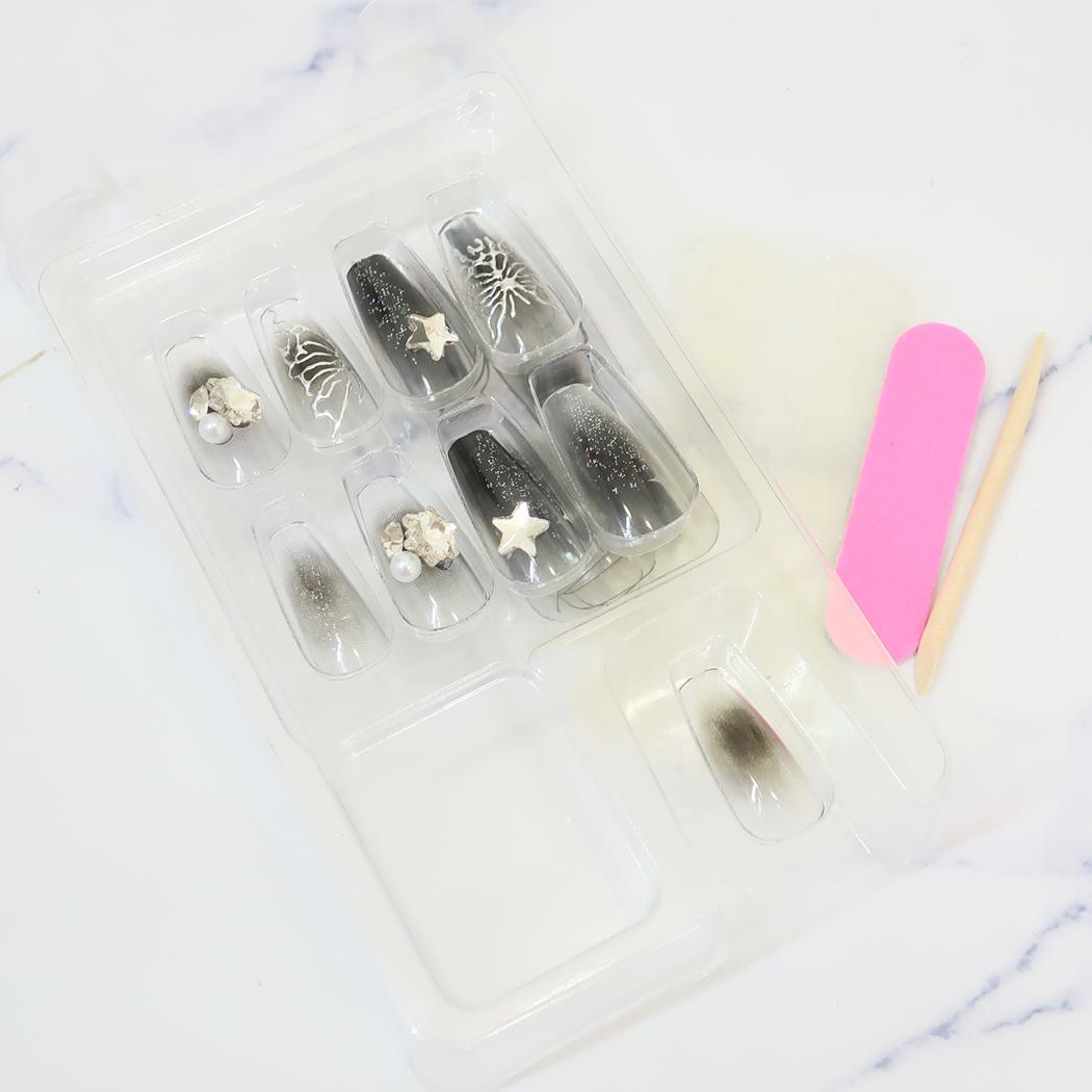 ネイルチップロングスクエアタイプ コスメ雑貨 SHEER BLACK カミオジャパン ネイルアート 付け爪 おしゃれ メール便可