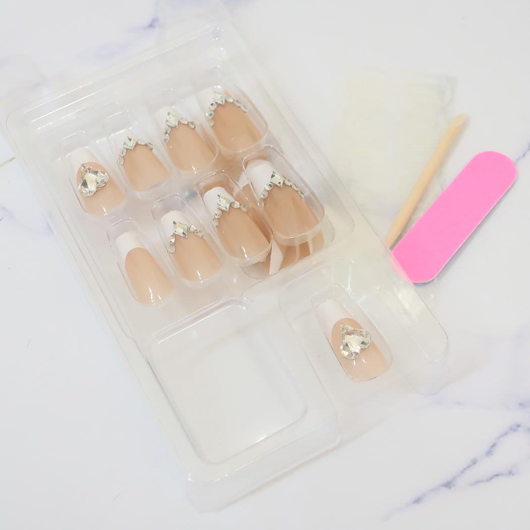ネイルチップロングスクエアタイプ コスメ雑貨 WHITE FRENCH カミオジャパン ネイルアート 付け爪 おしゃれ メール便可
