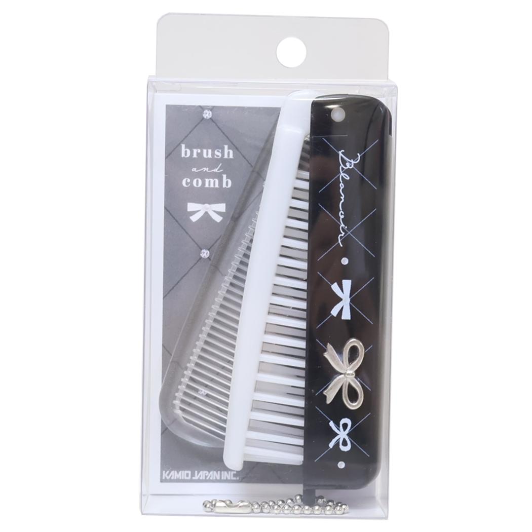 折りたたみブラシ＆コーム ヘアブラシ モノトーンリボンコスメ blanoir リボン カミオジャパン プレゼント かわいい 折りたたみくし かわいい メール便可