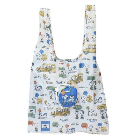 ポーチ付きエコバッグ ショッピングバッグ スヌーピー PEANUTS STREET ピーナッツ カミオジャパン お買い物かばん