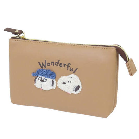 Wフラットポーチ コスメポーチ スヌーピー WONDERFUL BROTHERS ピーナッツ カミオジャパン プレゼント 小物入れ