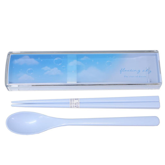 抗菌 ツインセット スライド式 おはし＆スプーン コンビセット floating sky カミオジャパン 新学期準備 お箸 スプーン かわいい 日本製 メール便可