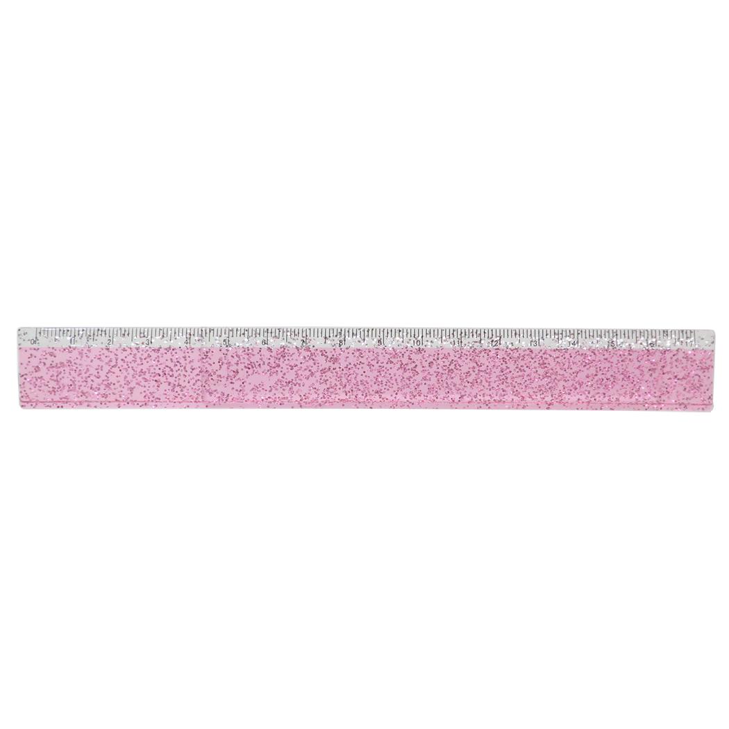グリッタースリム17cm定規 ものさし Love glow ピンク カミオジャパン 新学期準備文具 小学生 かわいい メール便可