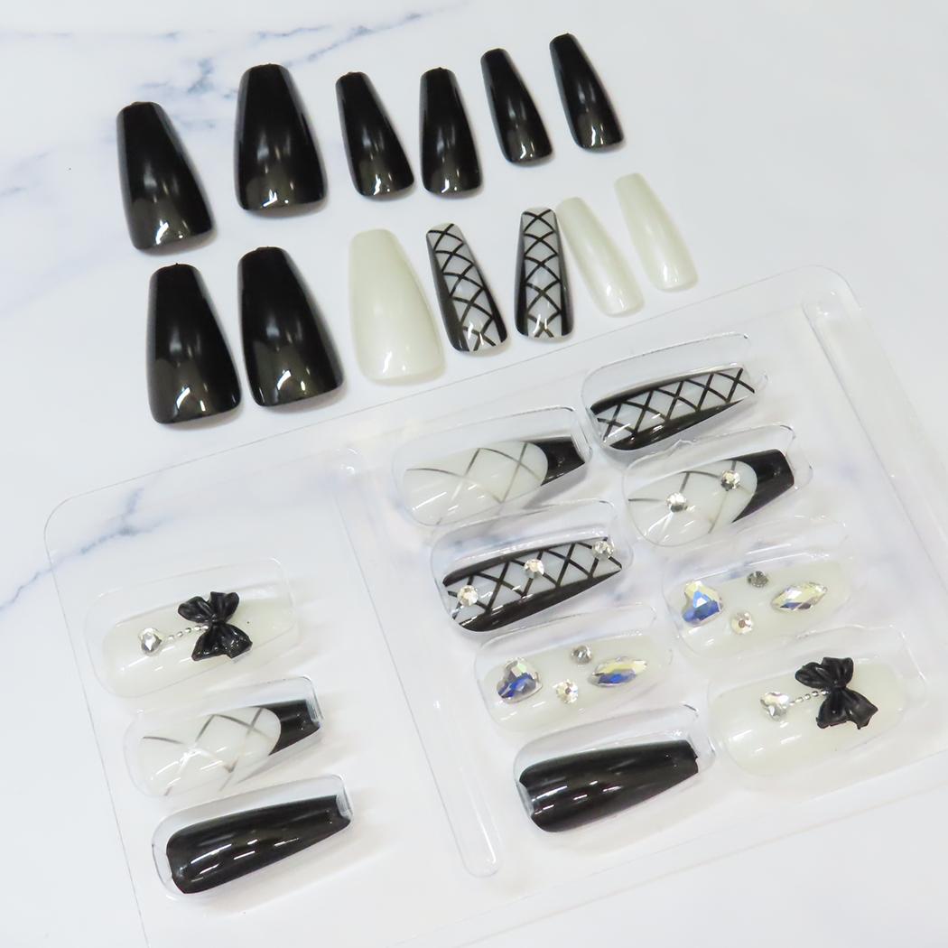 プレミアムネイルチップ ロングスクエア コスメ雑貨 white lace up カミオジャパン ネイルアート 付け爪 おしゃれ メール便可