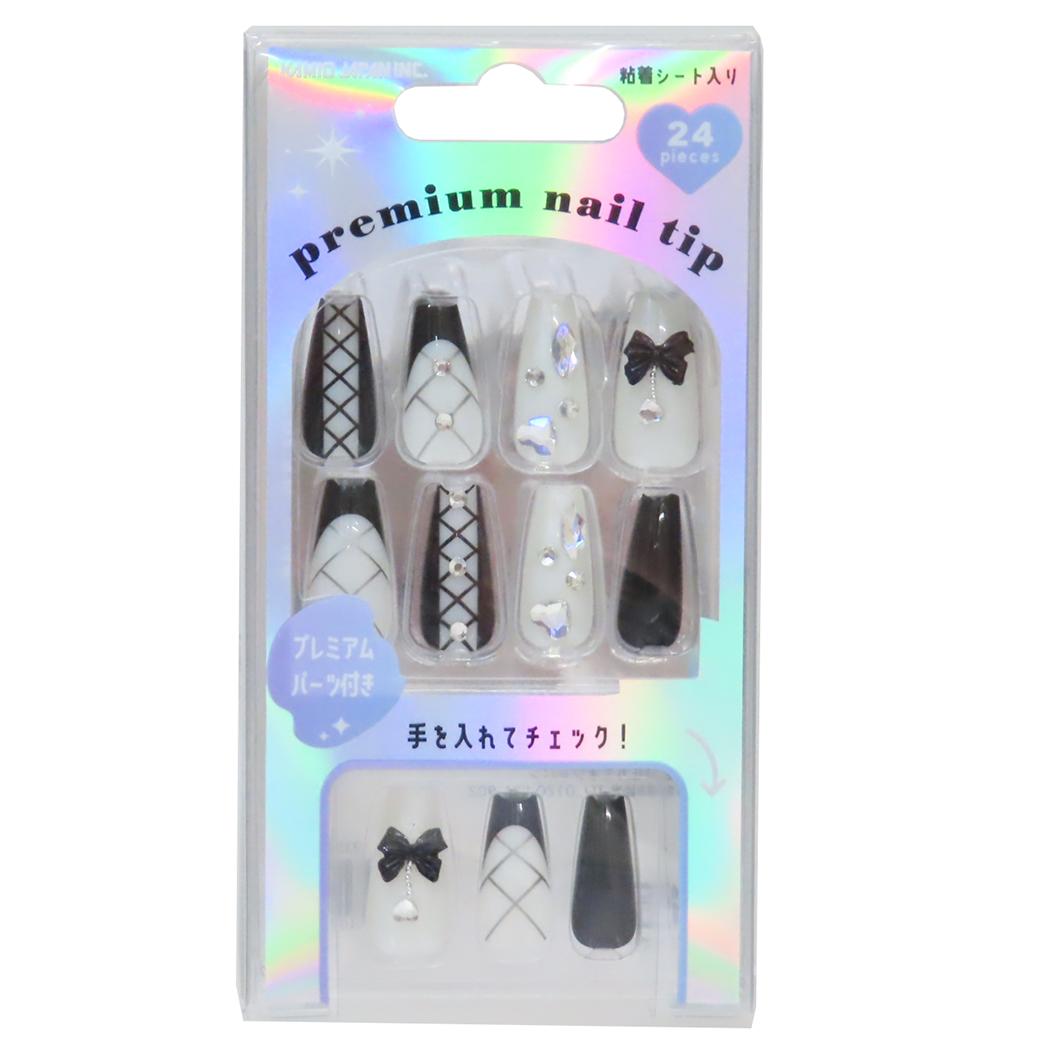 プレミアムネイルチップ ロングスクエア コスメ雑貨 white lace up カミオジャパン ネイルアート 付け爪 おしゃれ メール便可