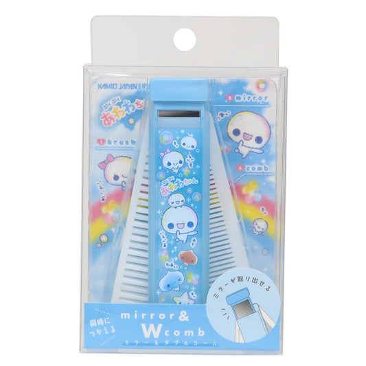 ミラー＆ダブルコーム 身だしなみセット 平成ファンシー ぷくぷくあわわちゃん カミオジャパン 折りたたみブラシ 櫛 鏡 メール便可