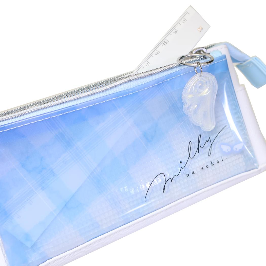 milky blue ペンポーチ サンカクマルチペンケース チェック カミオジャパン 筆箱 新学期準備文具 かわいい グッズ シネマコレクション