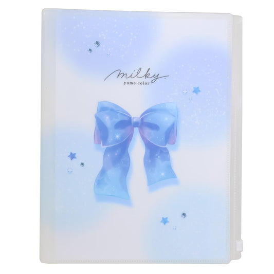 milky blue ポケットファイル ファスナー付き6ポケットクリアファイル A4 リボン カミオジャパン ジップファスナー付 新学期準備文具 かわいい グッズ シネマコレクション