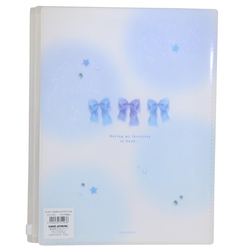 milky blue ポケットファイル ファスナー付き6ポケットクリアファイル A4 リボン カミオジャパン ジップファスナー付 新学期準備文具 かわいい グッズ シネマコレクション