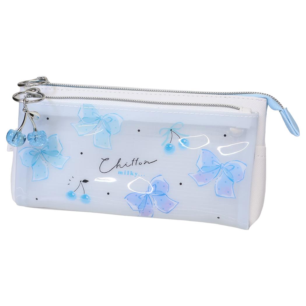 ペンポーチ milky blue サンカクマルチペンケース リボン カミオジャパン