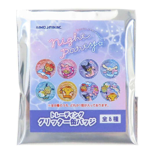 サンリオキャラクターズ 缶バッジ トレーディンググリッター缶バッジ 全8種の内どれか1個 night party サンリオ カミオジャパン コレクション雑貨 キャラクター グッズ メール便可 シネマコレクション