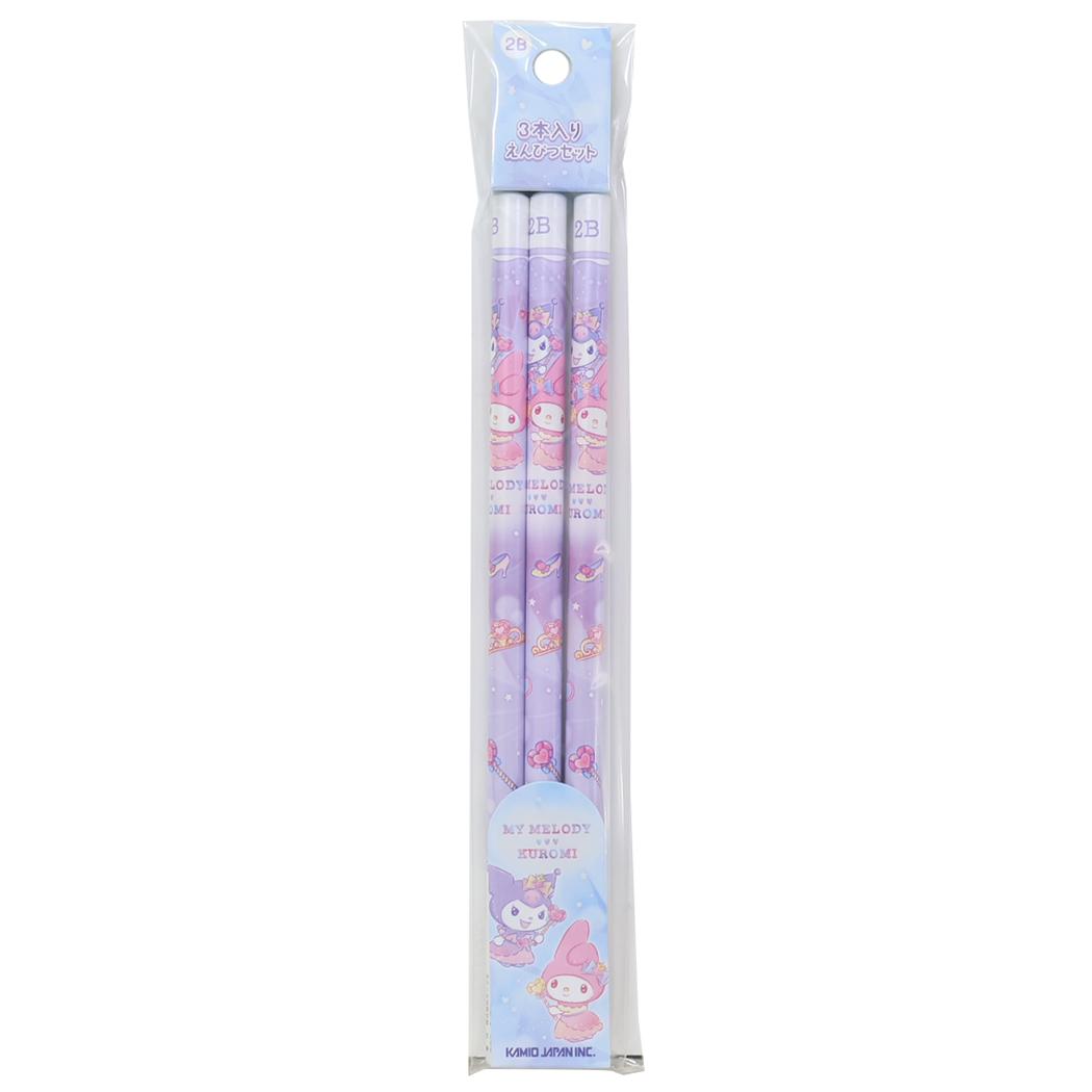 マイメロディ＆クロミ 鉛筆 3本入りえんぴつ2Bセット キラキラドレス サンリオ カミオジャパン えんぴつ 新学期準備文具 筆記用具 小学生 かわいい キャラクター グッズ メール便可 シネマコレクション
