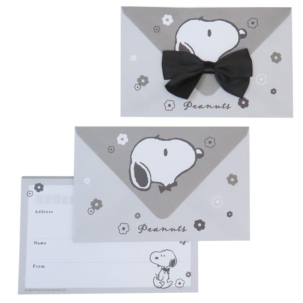 スヌーピー レターセット リボン付きレター monochrome flower ピーナッツ カミオジャパン 手紙セット 便箋＆封筒 キャラクター グッズ メール便可 シネマコレクション
