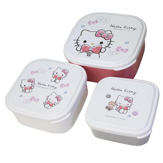 ハローキティ お弁当箱 抗菌 入れ子ランチボックス 3個入り モノクロリボン サンリオ カミオジャパン 新学期準備 日本製 キャラクター グッズ シネマコレクション