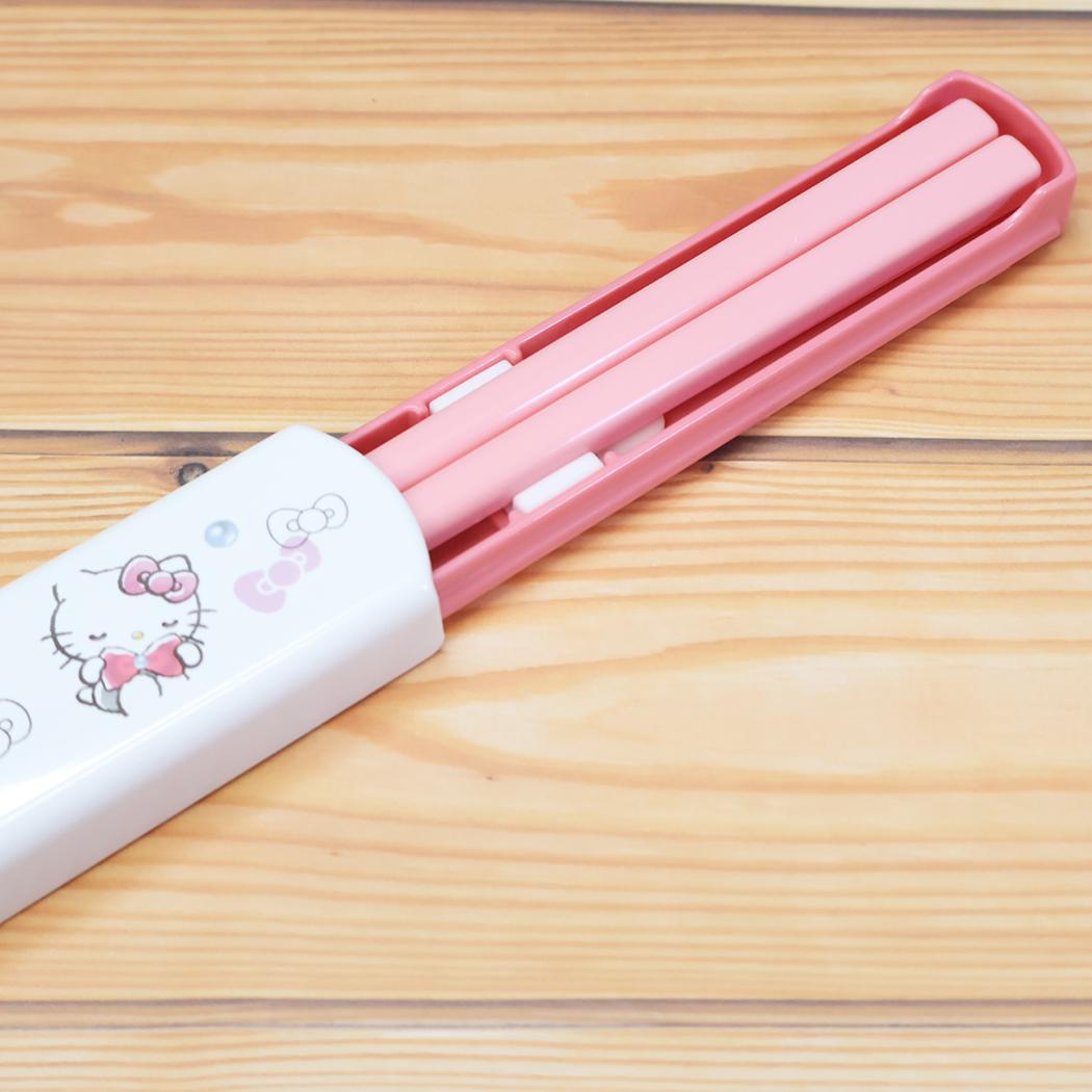 ハローキティ おはしセット 抗菌 はし＆はしケース 引きフタ式 モノクロリボン サンリオ カミオジャパン 新学期準備 日本製 キャラクター グッズ メール便可 シネマコレクション