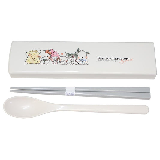 サンリオキャラクターズ コンビセット 抗菌 おはし＆スプーンのツインセット スライド式 みんなと一緒 サンリオ カミオジャパン 新学期準備 日本製 キャラクター グッズ メール便可 シネマコレクション