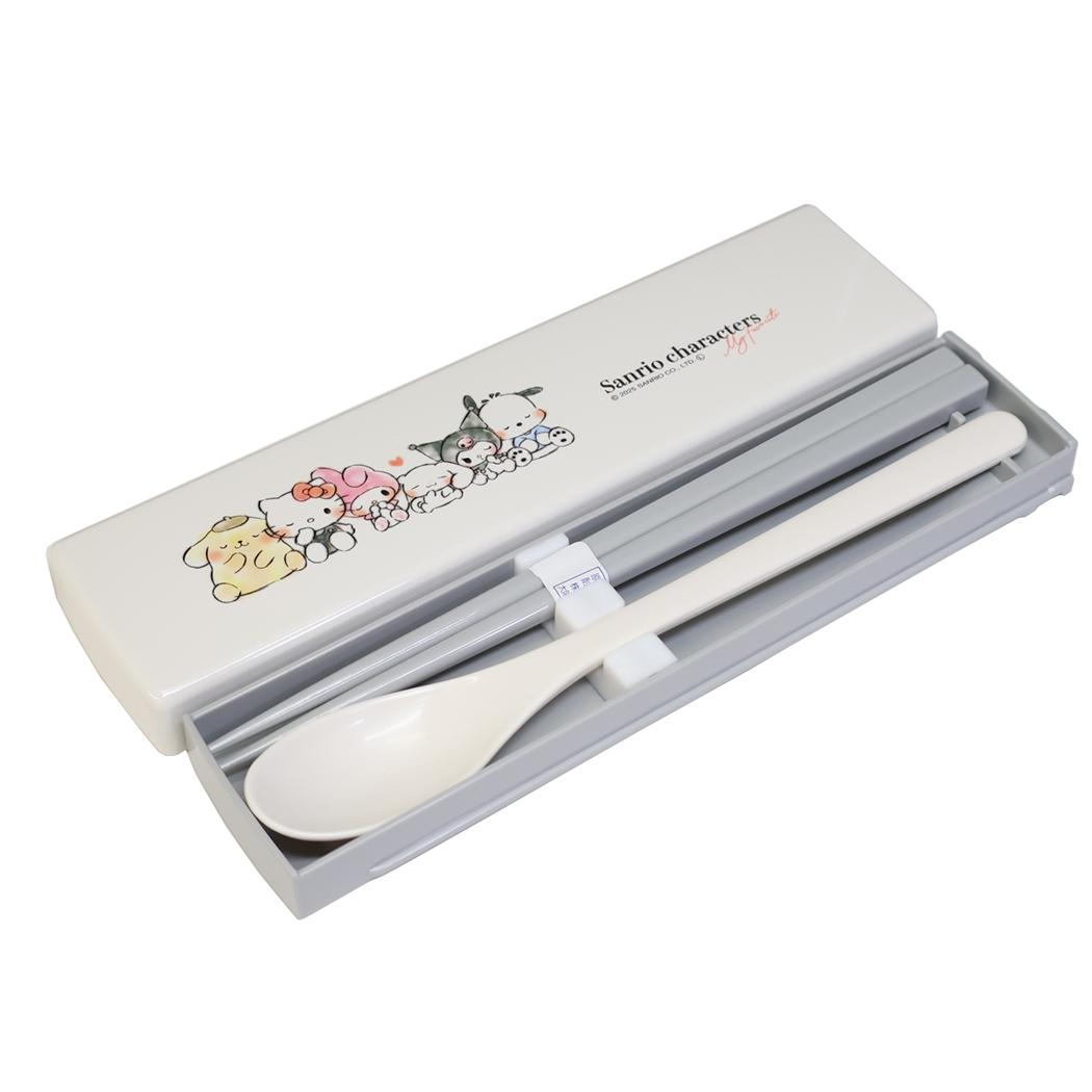サンリオキャラクターズ コンビセット 抗菌 おはし＆スプーンのツインセット スライド式 みんなと一緒 サンリオ カミオジャパン 新学期準備 日本製 キャラクター グッズ メール便可 シネマコレクション