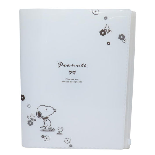 スヌーピー ポケットファイル ファスナー付き6ポケットクリアファイル A4 monochrome flower ピーナッツ カミオジャパン ジップファスナー付 新学期準備文具 キャラクター グッズ シネマコレクション
