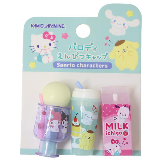 サンリオキャラクターズ 鉛筆キャップ パロディえんぴつキャップ 3本セット ドリンク Sanrio カミオジャパン 新学期準備文具 キャラクター グッズ メール便可 シネマコレクション