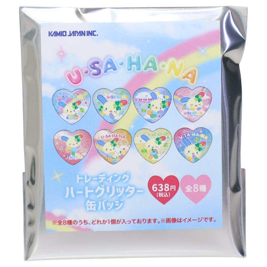 ウサハナ カンバッジ トレーディングハートグリッター缶バッジ 全8種の内どれか1個 サンリオ カミオジャパン コレクション雑貨 キャラクター グッズ メール便可 シネマコレクション
